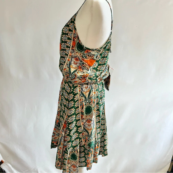 NWT Fashion Green Orange Paisley Bohemian Hippie Casual Dress Women Size Medium - Picture 6 of 14